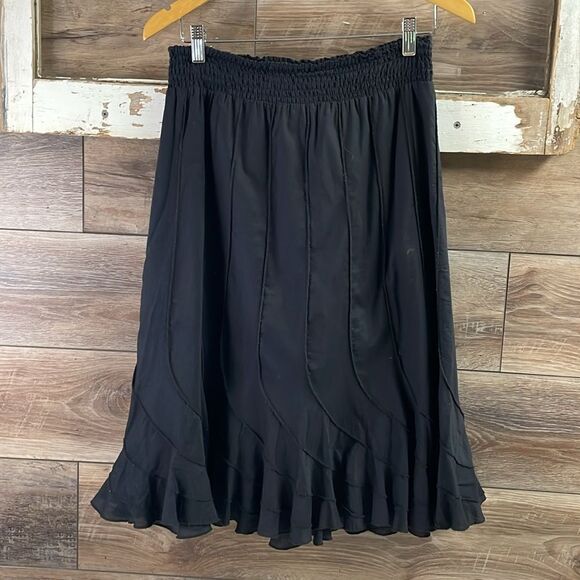 GRACE ELEMENTS Ladies Black Elastic Waist Pleated Ruffled Hemline Skirt SZ Med - Picture 6 of 8